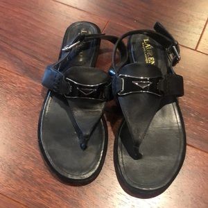 RL black leather thongs